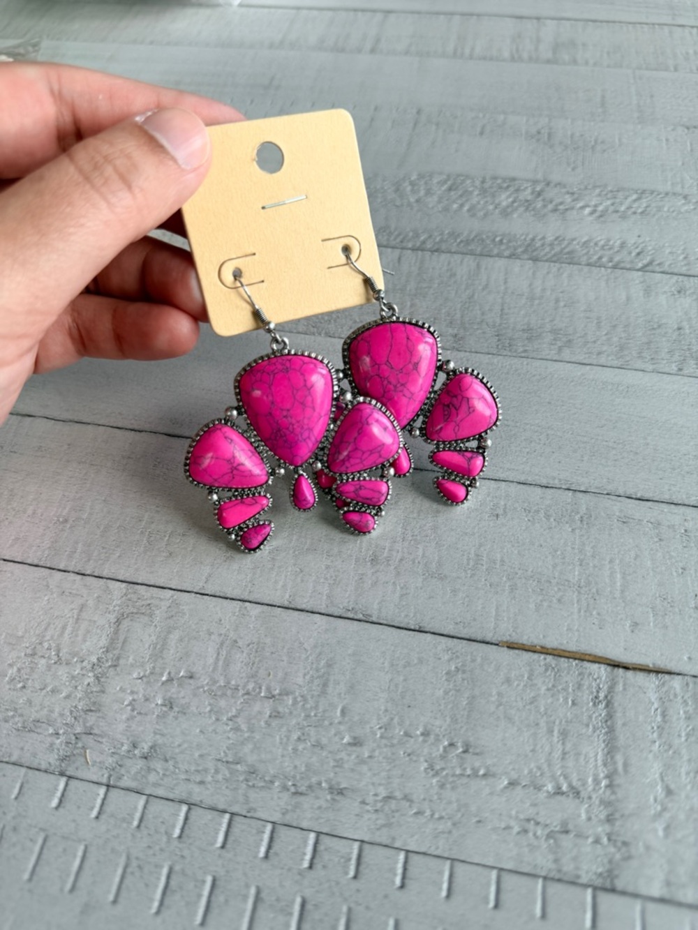 Western Bold Fuchsia Stone Drop Earrings - Women's Jewelry